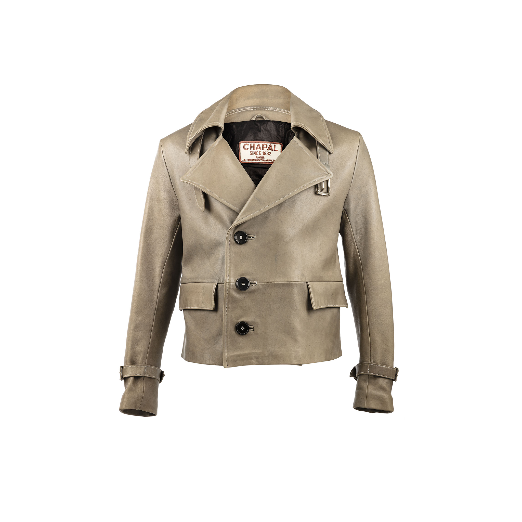 Peacoat Short Version Jacket - Glossy leather - Grey color
