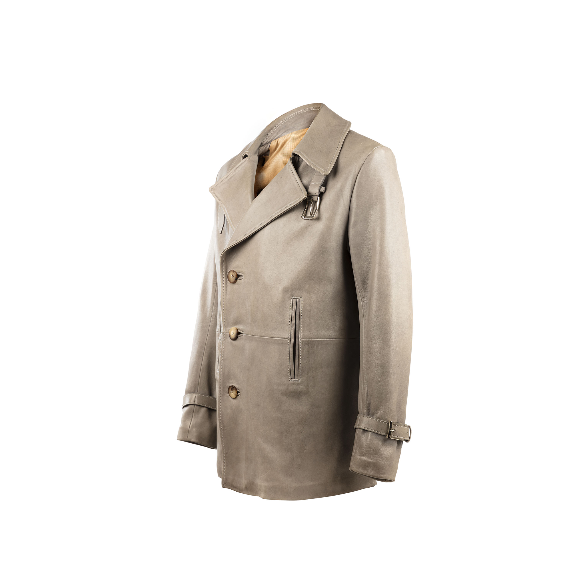 Peacoat 3/4 Jacket - Glossy leather - Grey color
