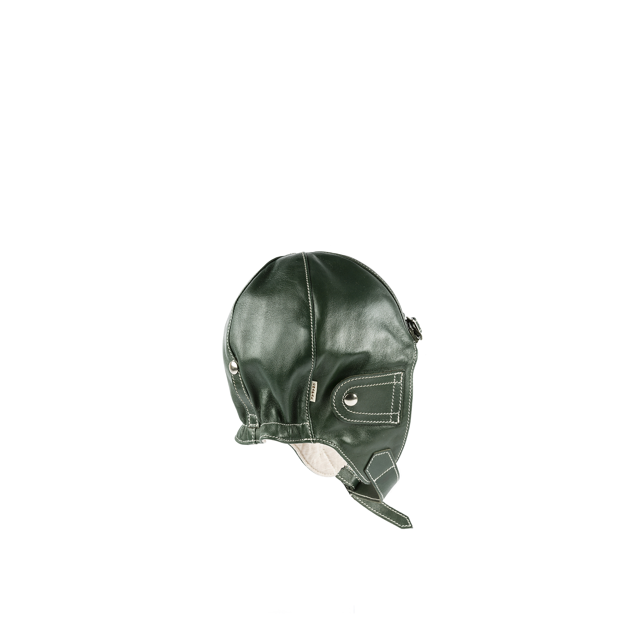 Driver Helmet - Glossy leather - Green color