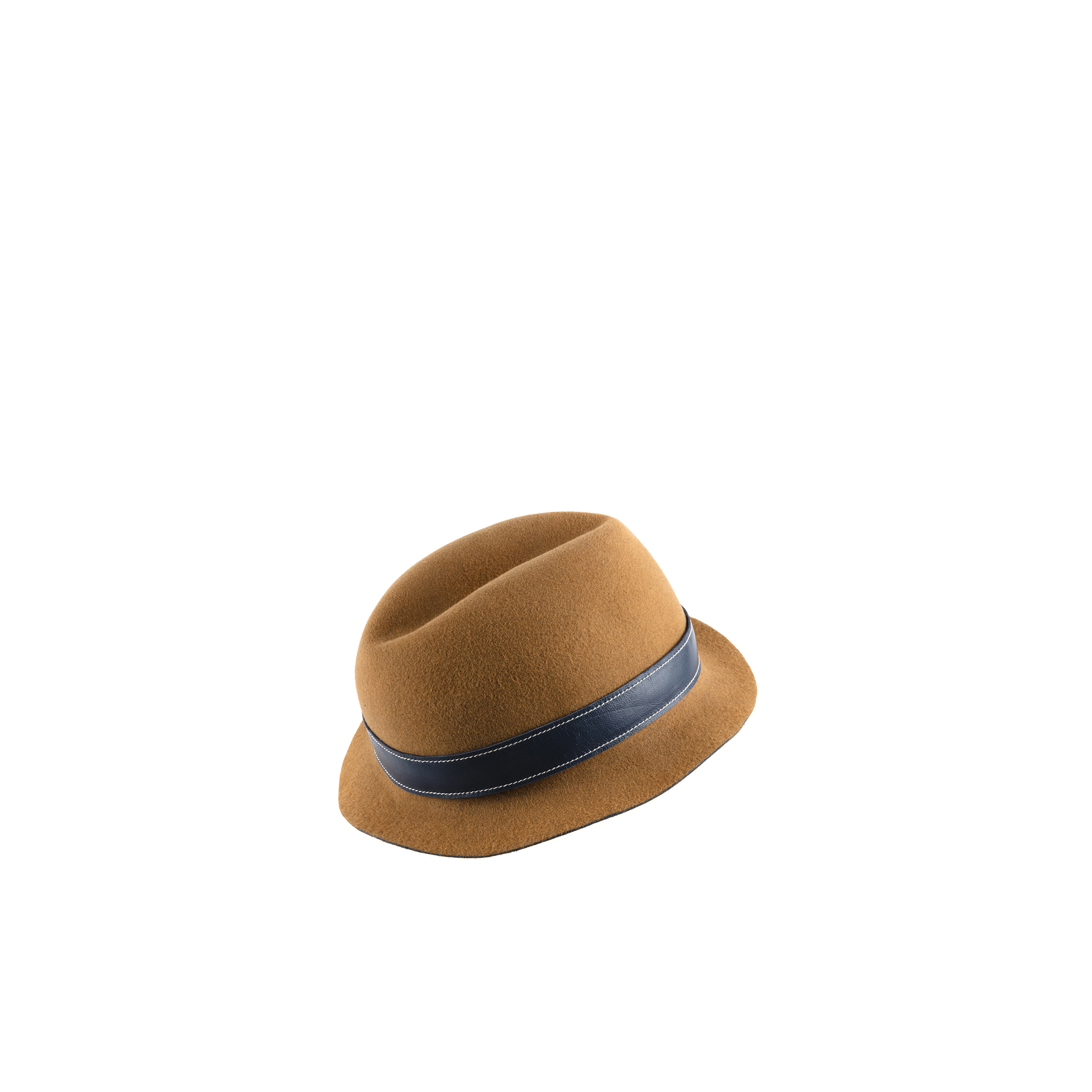 Hat N°1 - Natural felter and glossy leather - Camel color