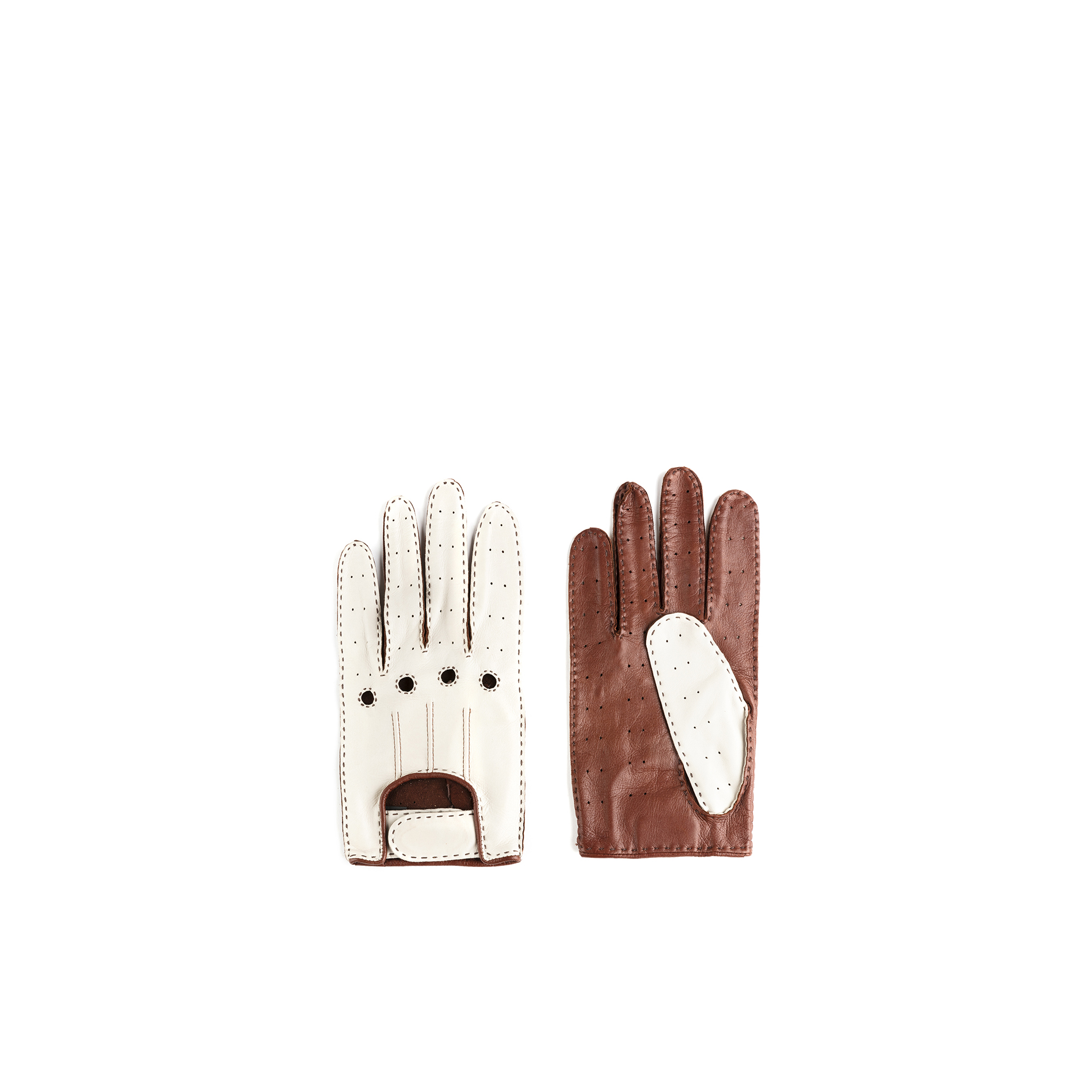 Driver Gloves - Lamb leather - Brown and white colors