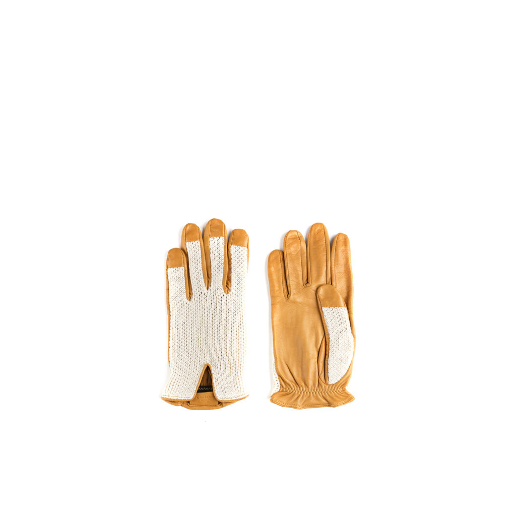 1950 Knitted Gloves - Mesh and glossy leather - Tan color