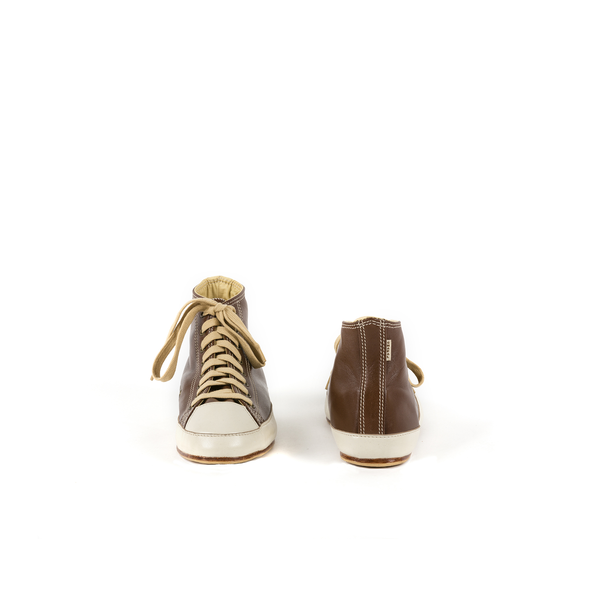 High Sneakers - Glossy leather - Brown and ecru colors