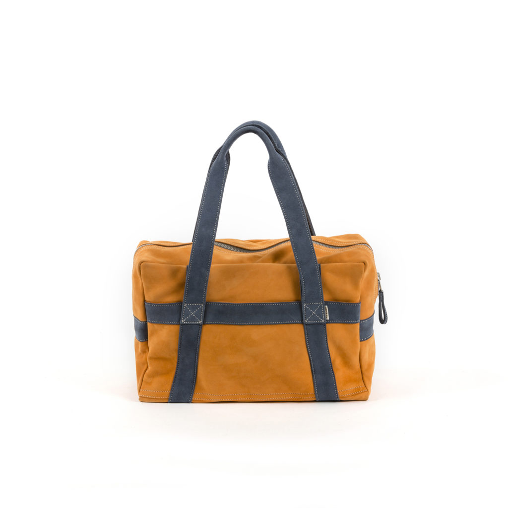 Sac Souple Medium - Cuir velours - Couleurs orange et bleu