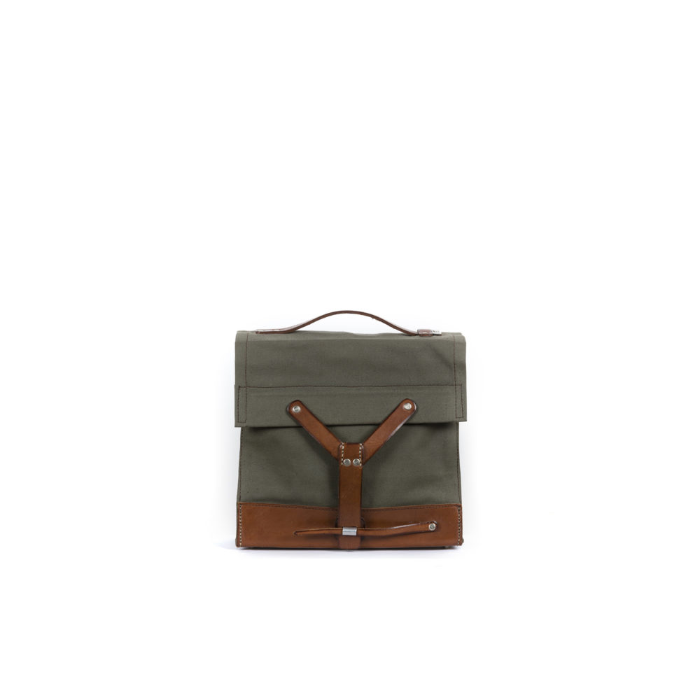 Army Box - Jute canvas and vegetable leather - Kaki and brown colors
