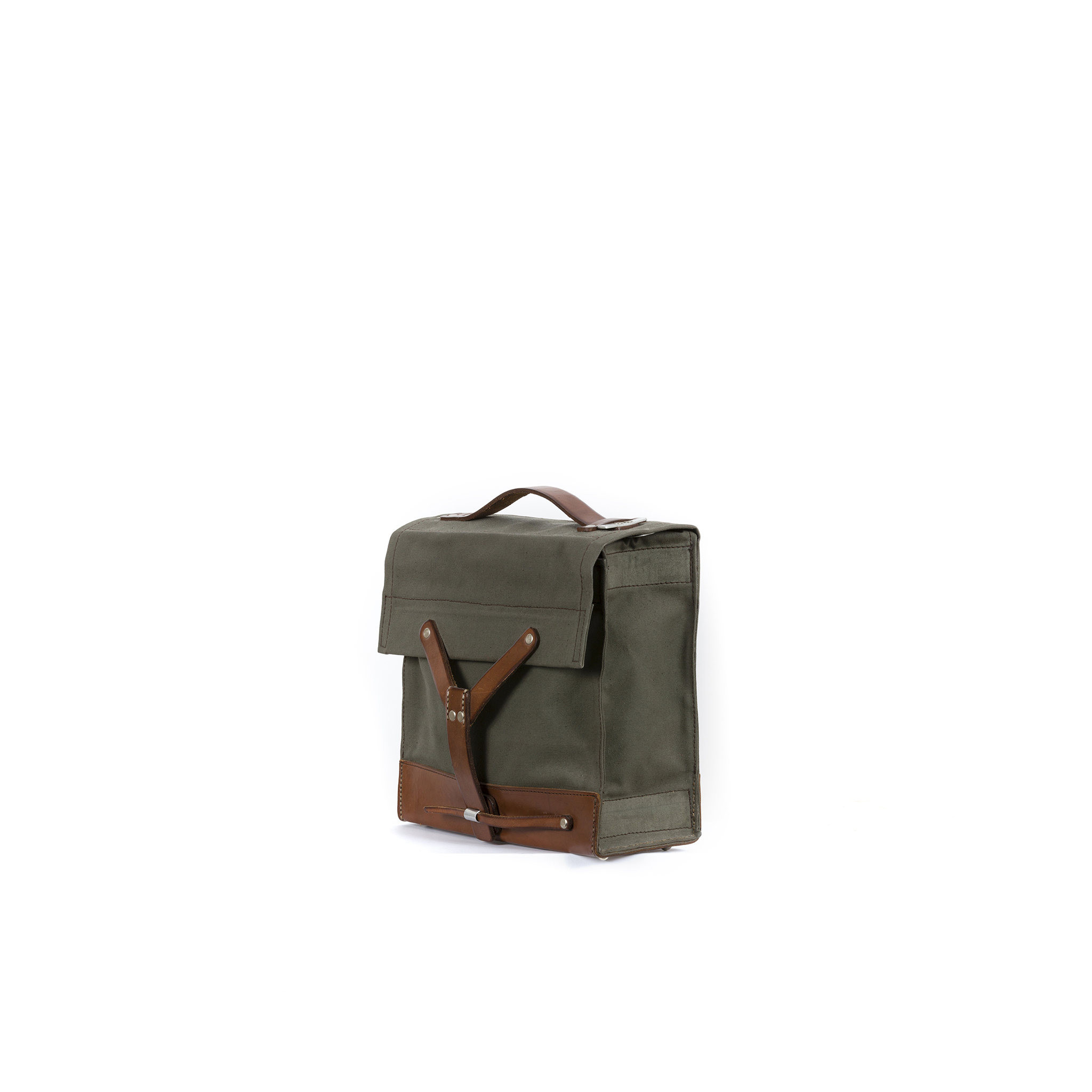 Army Box - Jute canvas and vegetable leather - Kaki and brown colors