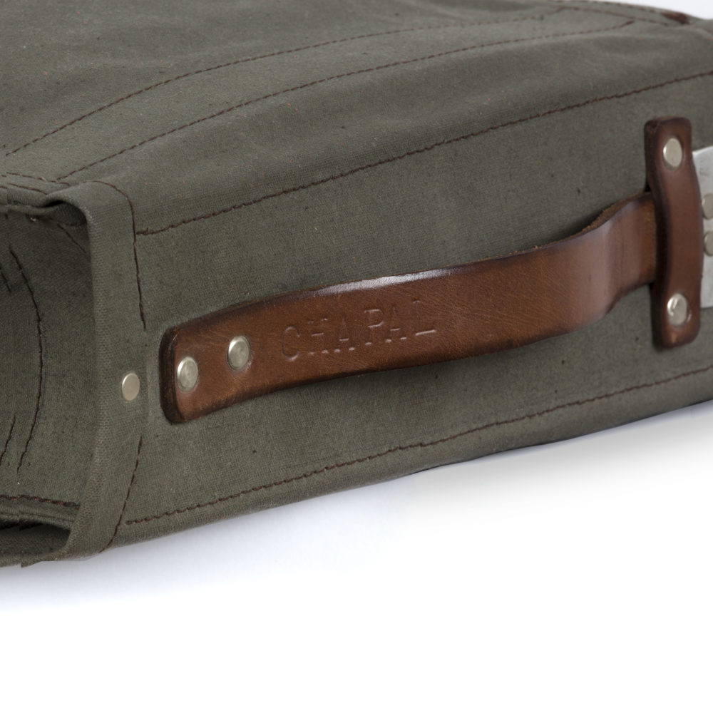 Army Box - Toile de jute et cuir tanné végétal - Couleurs kaki et brun
