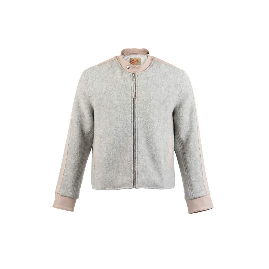 Blouson Anglais Jacket - Merino wool - Grey color - Ecru white strips