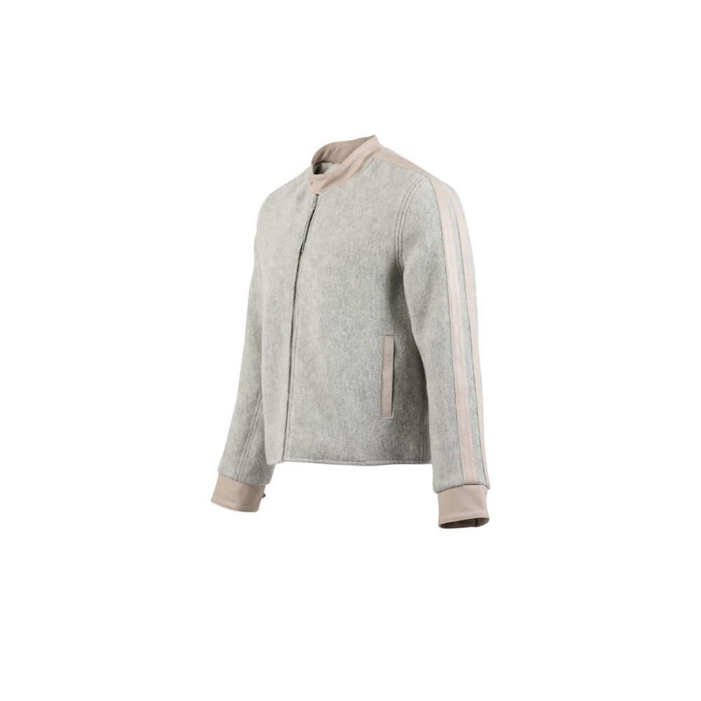 Blouson Anglais Jacket - Merino wool - Grey color - Ecru strips