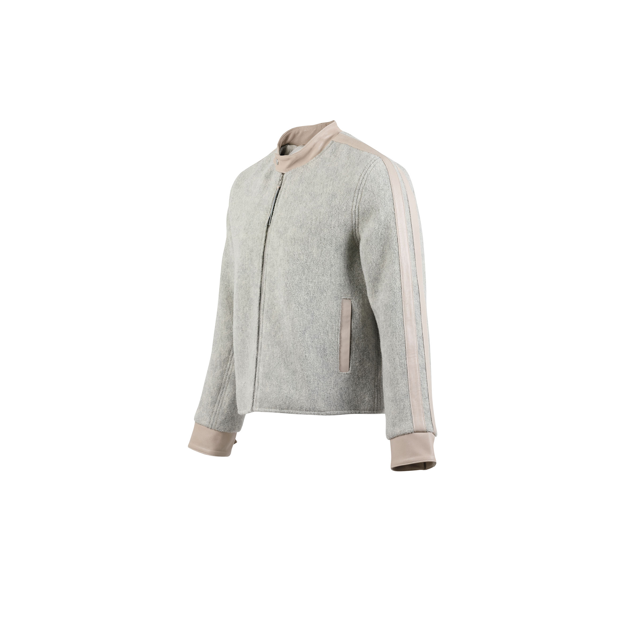 Blouson Anglais Jacket - Merino wool - Grey color - Ecru white strips