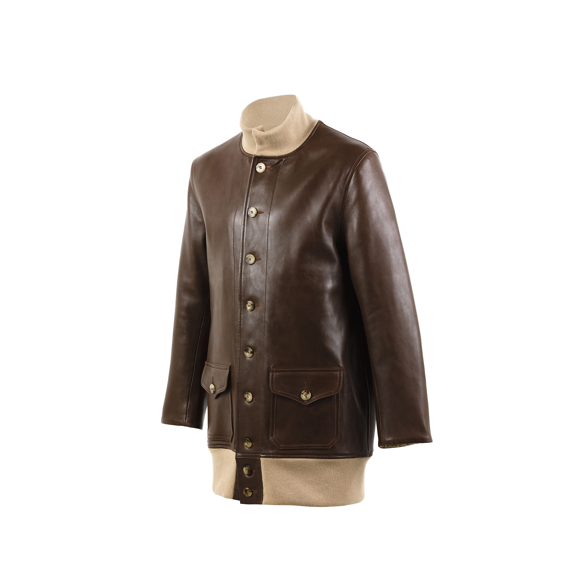 Manteau A1 3/4 - Vintage - Cuir glacé - Couleur brun
