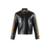 Blouson Anglais Jacket - Glossy leather - Black color - Yellow strips