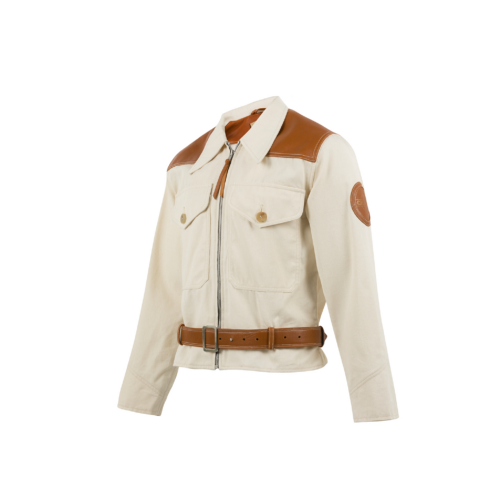 Blouson Haut de Combinaison 1950 - Whipcord & Cuir glacé - Couleurs écru & tan
