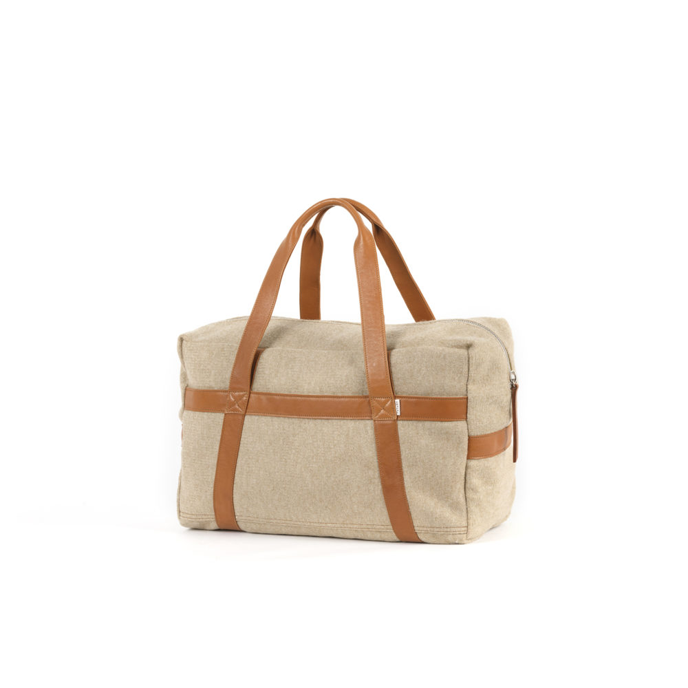 Medium Soft Bag - Boiled wool and glossy leather - Gold and tan colors