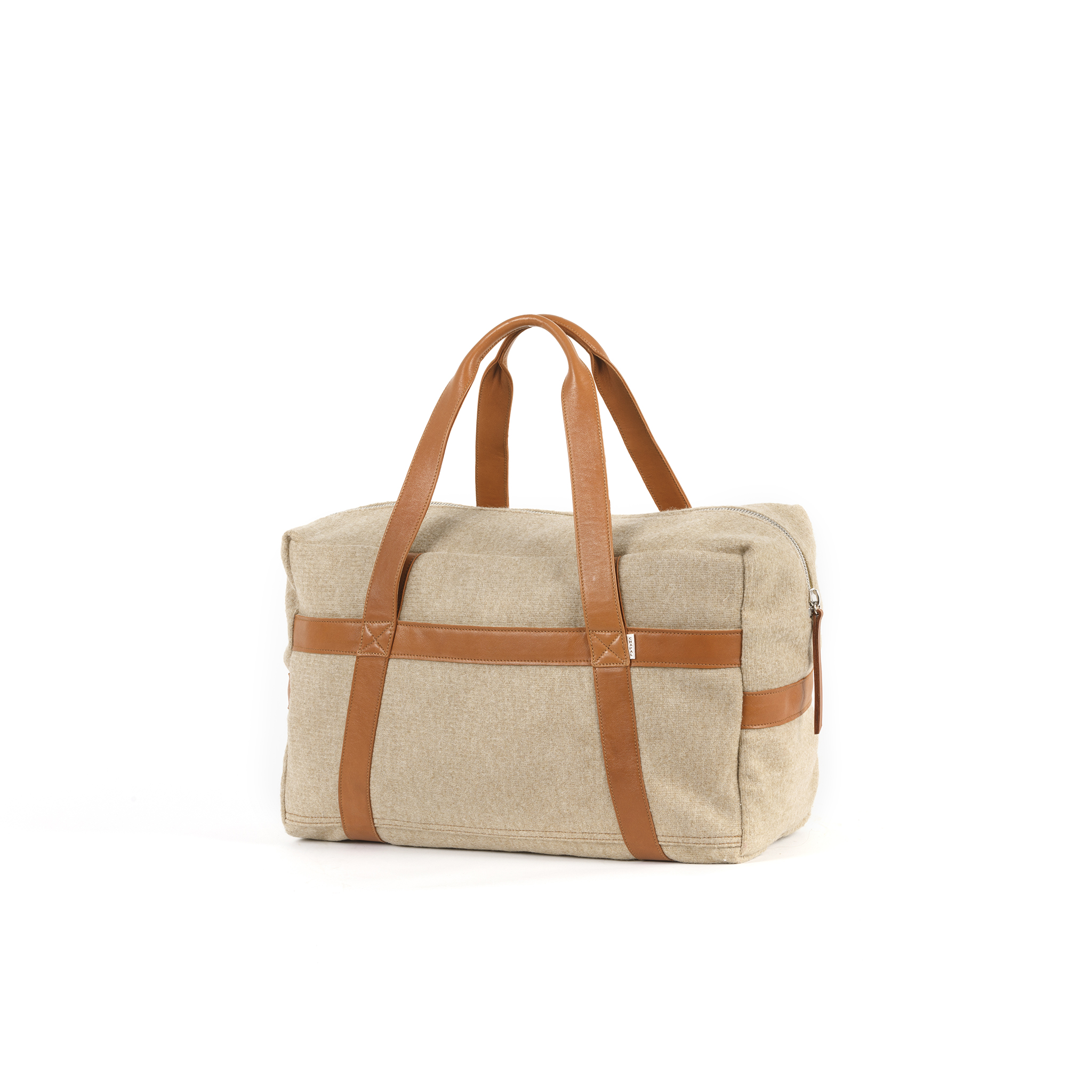 Medium Soft Bag - Merino wool and glossy leather - Beige and tan colors