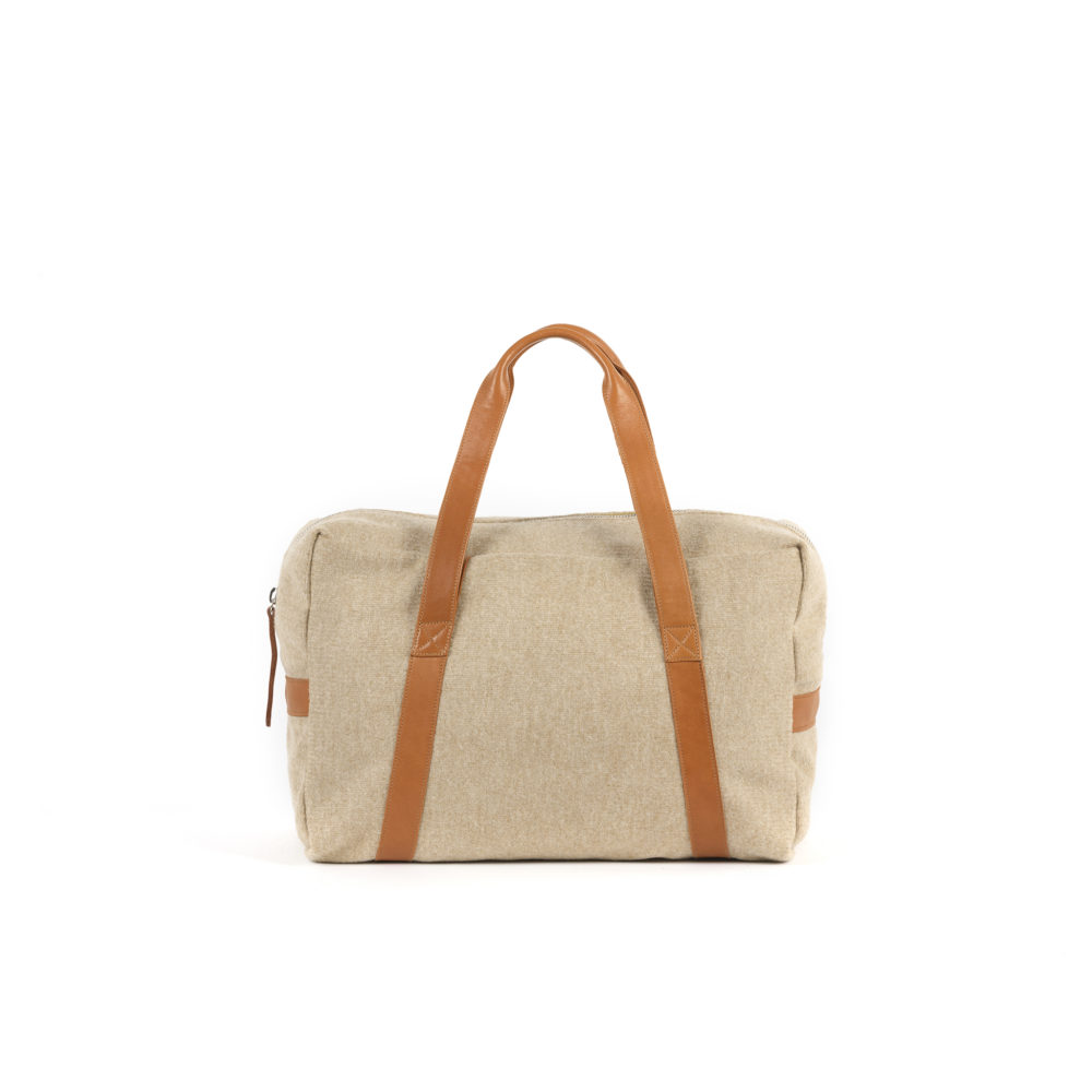 Medium Soft Bag - Boiled wool and glossy leather - Gold and tan colors