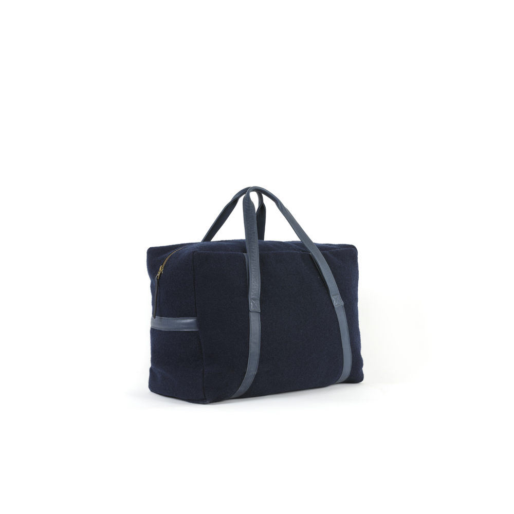 Medium Soft Bag - Merino wool and glossy leather - Blue color