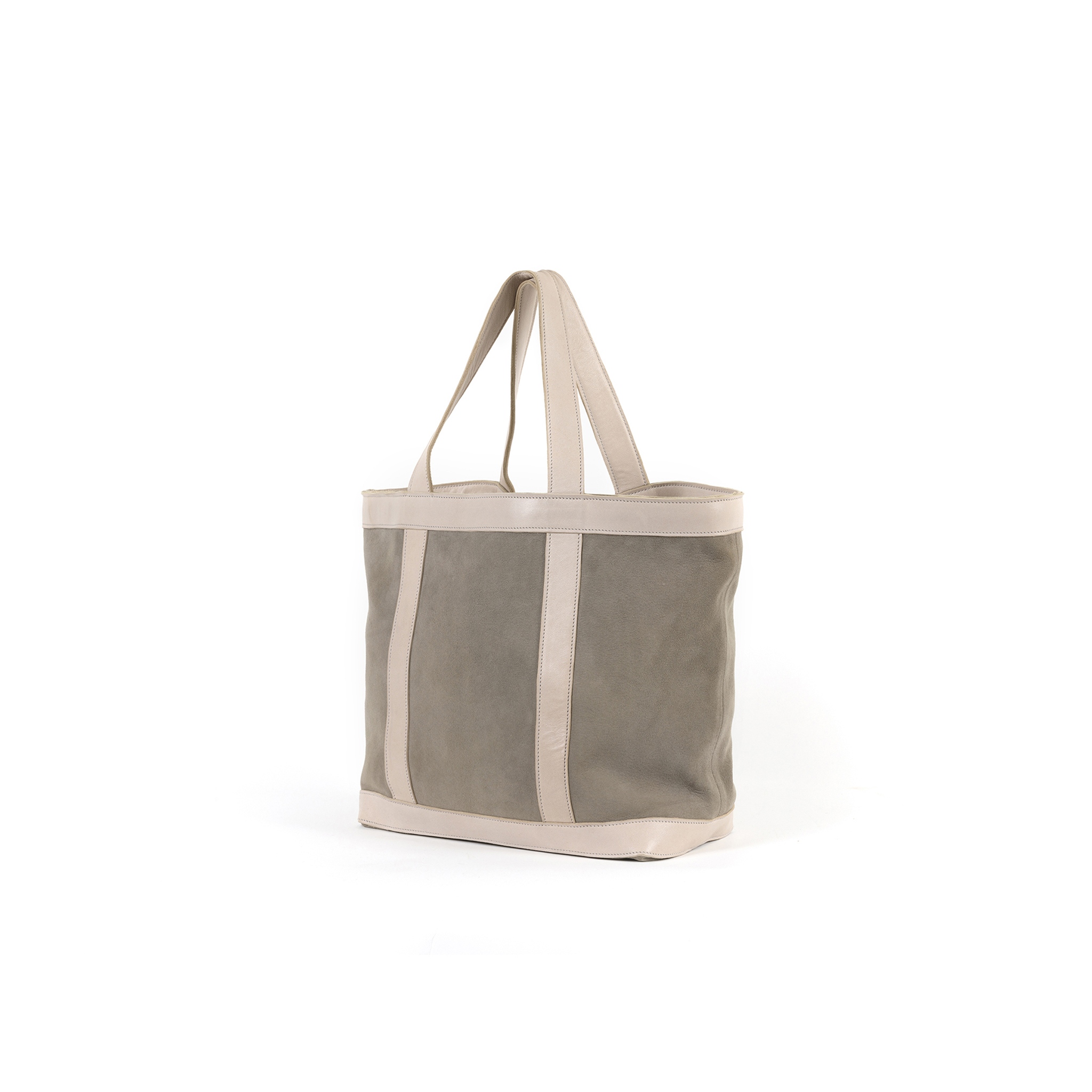 Shopping Bag - Glossy and suede leather - Grey color