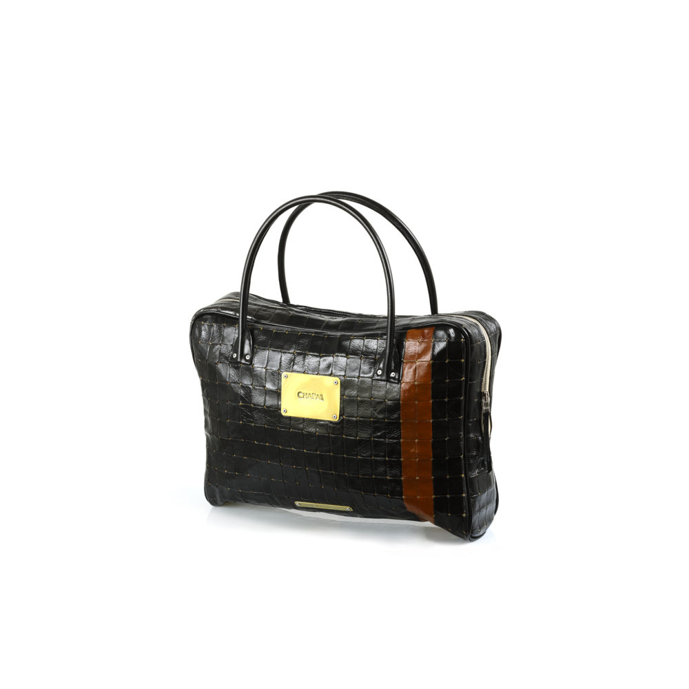 Mosaic Briefcase - Glossy leather - Black and brown colors