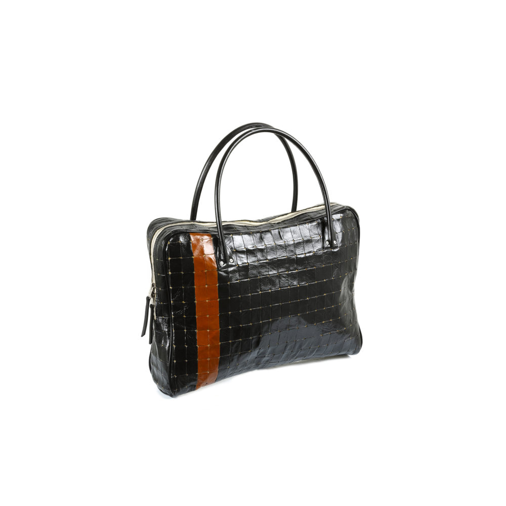 Mosaic Briefcase - Glossy leather - Black and brown colors