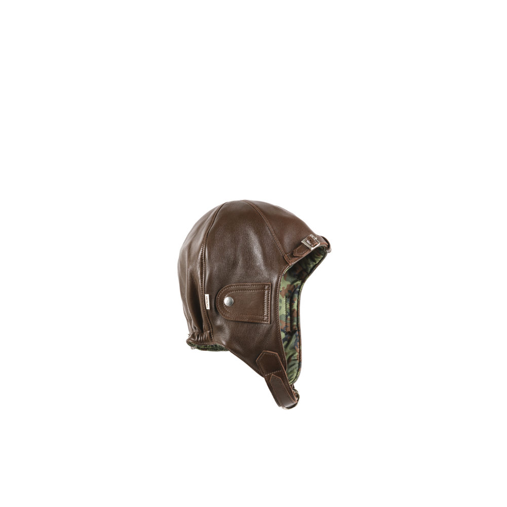 Driver Helmet - Camouflage lining - Glossy leather - Brown color