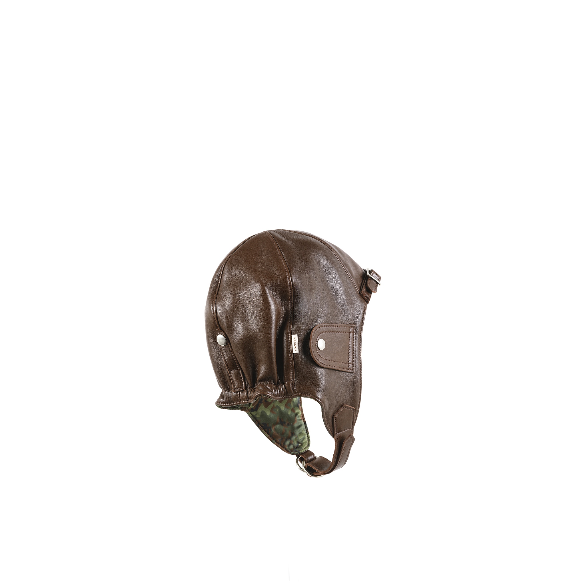 Driver Helmet - Camouflage lining - Glossy leather - Brown color