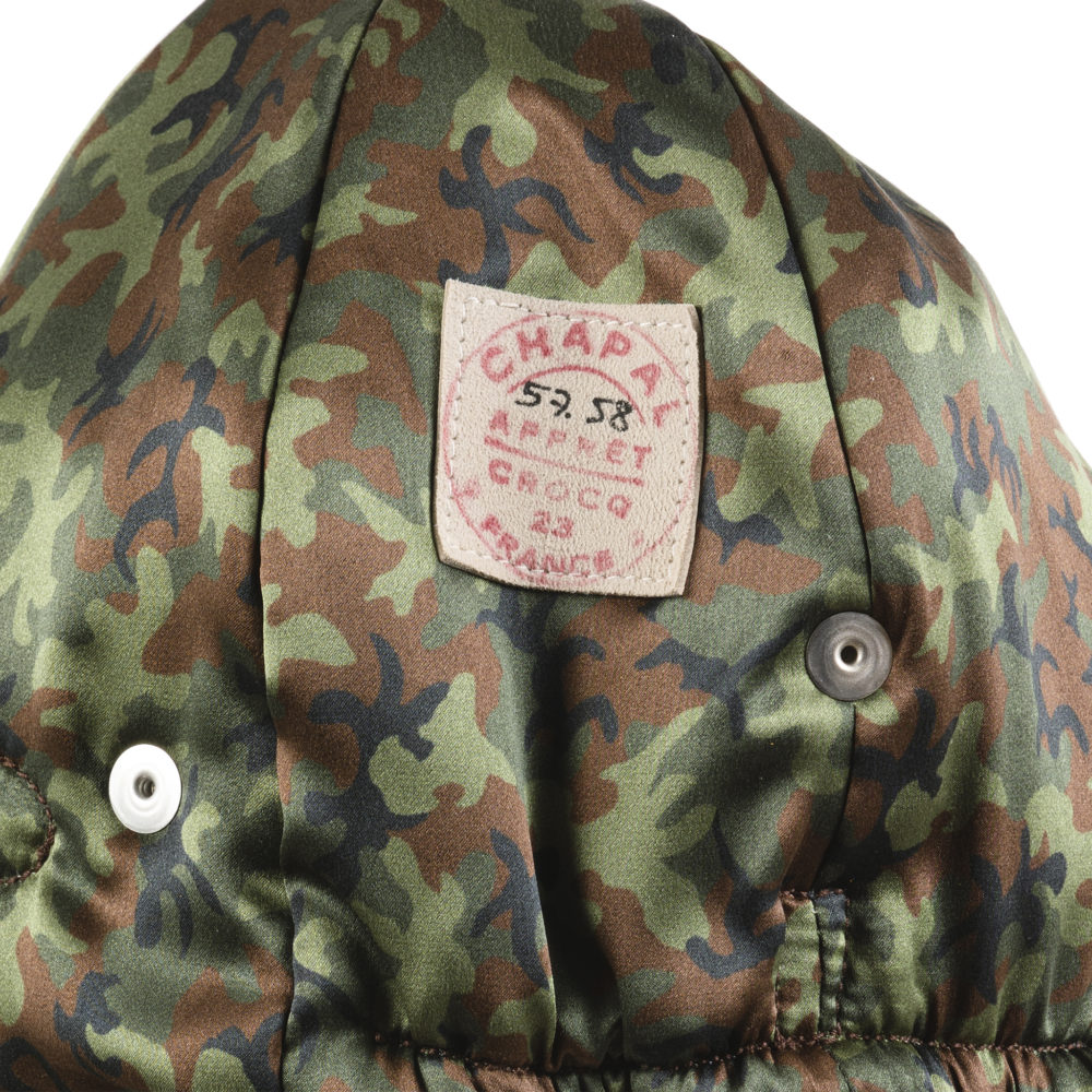 Casque Automobiliste - Doublure camouflage - Cuir glacé -  Couleur brun