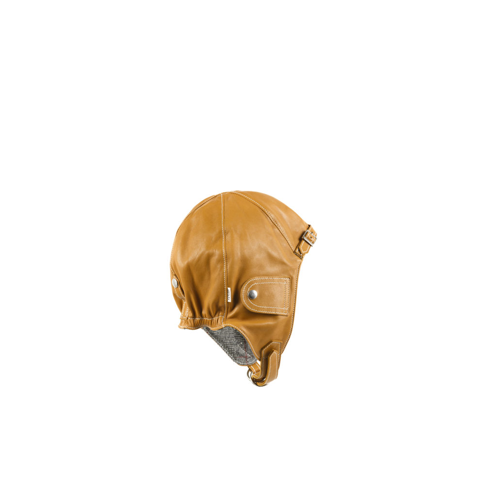 Driver Helmet - Fox Brothers flannel lining - Glossy leather - Tan color
