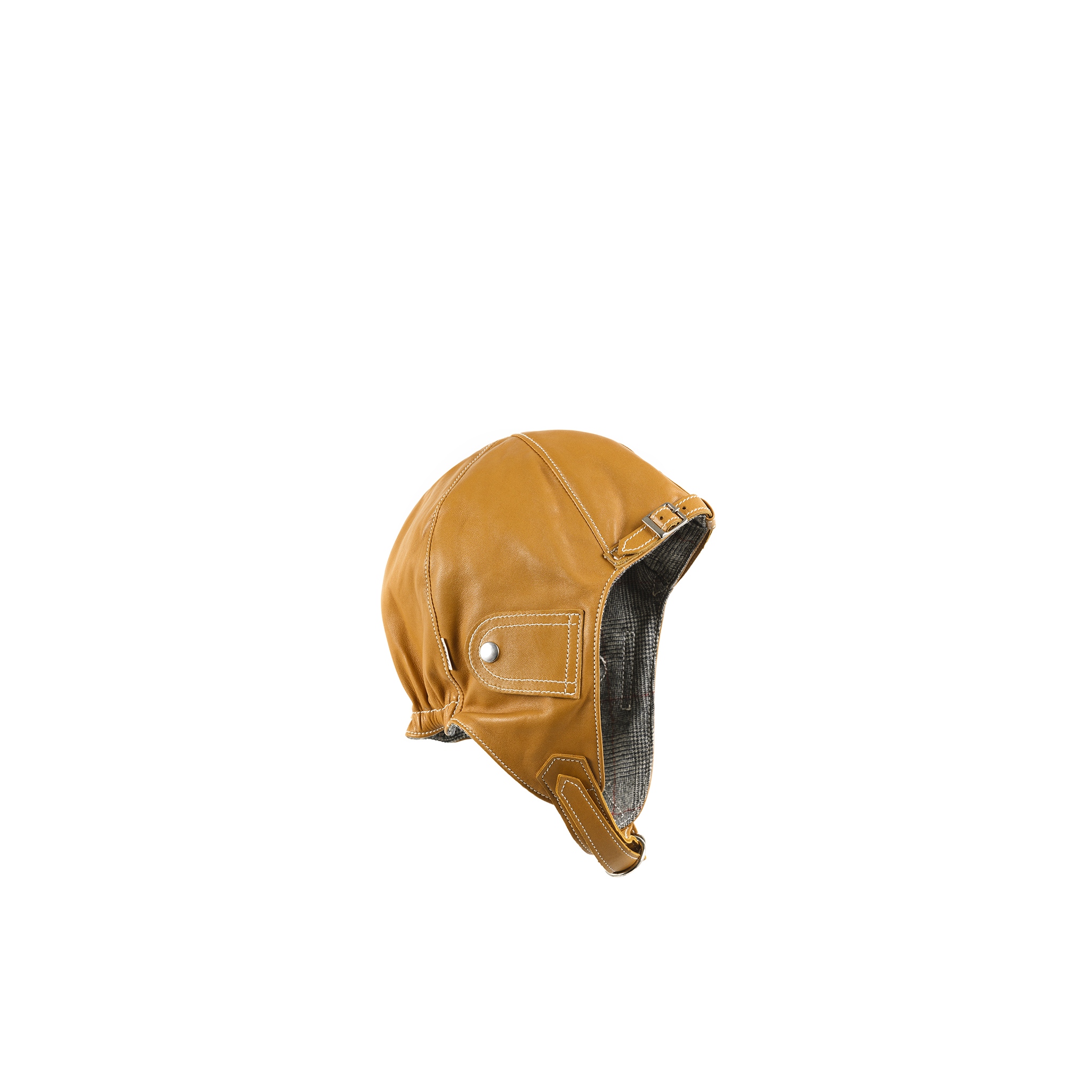 Driver Helmet - Fox Brothers flannel lining - Glossy leather - Tan color