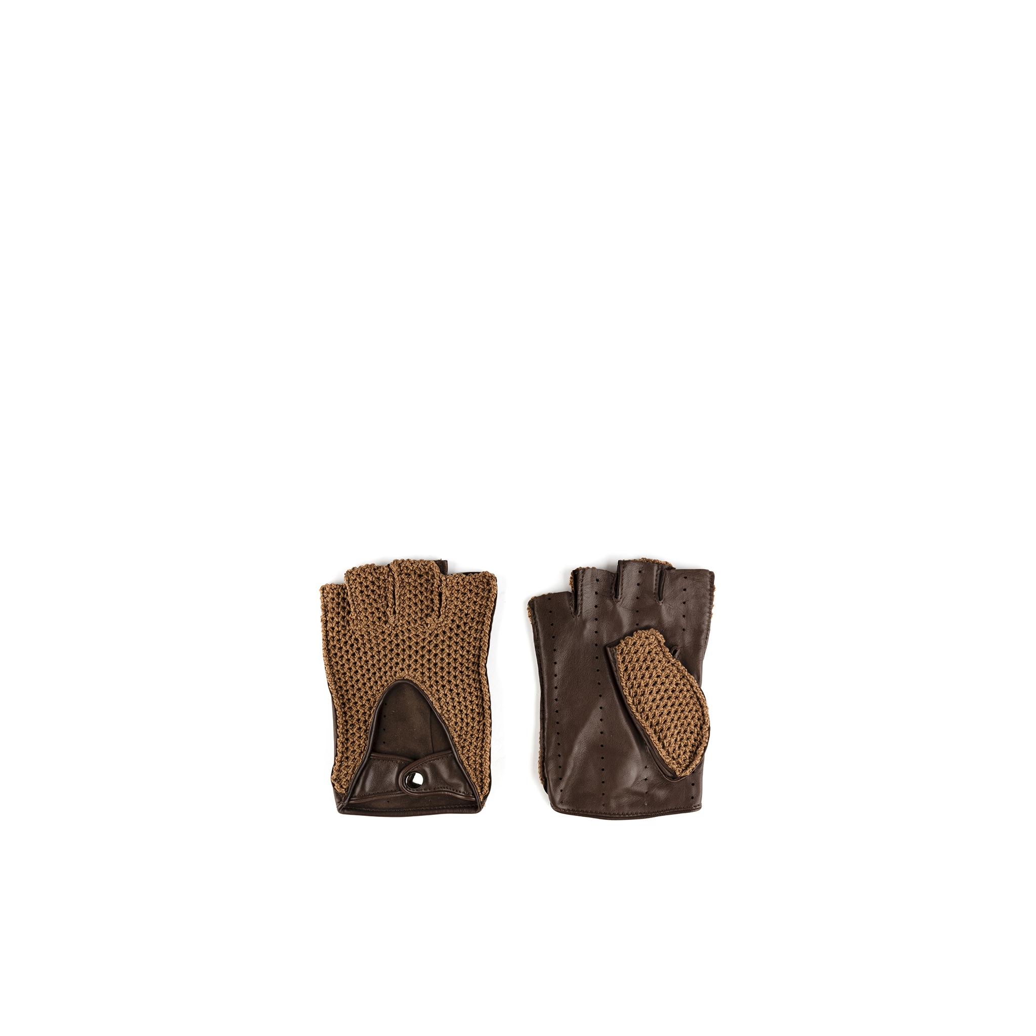 1950 Knitted Mittens - Mesh and glossy leather - Brown color
