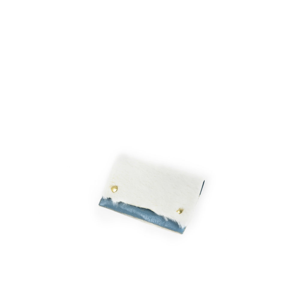 Rabbit Clutch - Small Version - Rabbit fur - White and blue colors