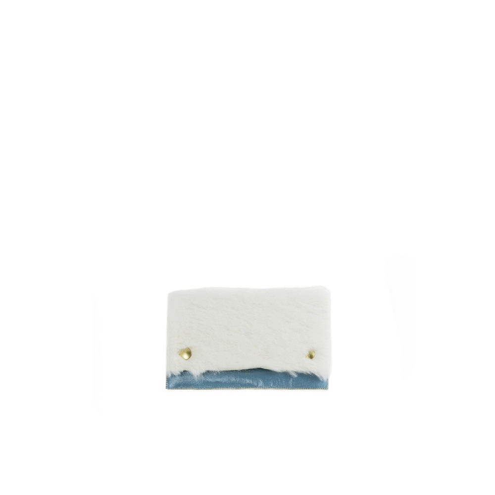 Pochette Lapin - Petit Modèle - Fourrure de lapin - Couleurs blanc et bleu
