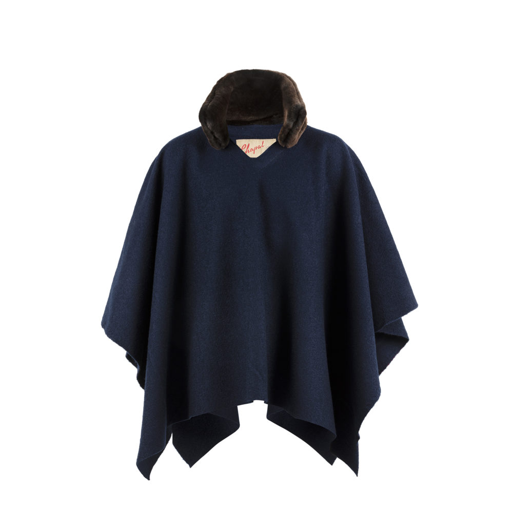 Poncho - Vintage - Laine Mérinos - Couleur bleu marine