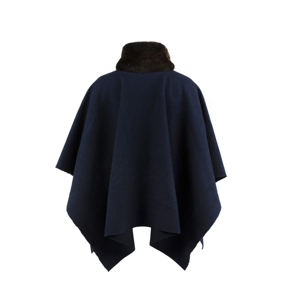 Poncho - Vintage - Laine Mérinos - Couleur bleu marine