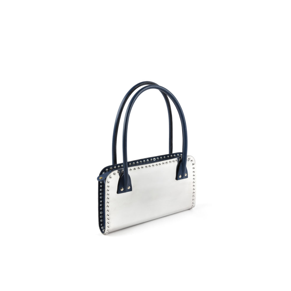 Carpart Handbag - Aluminium and glossy leather - Blue color