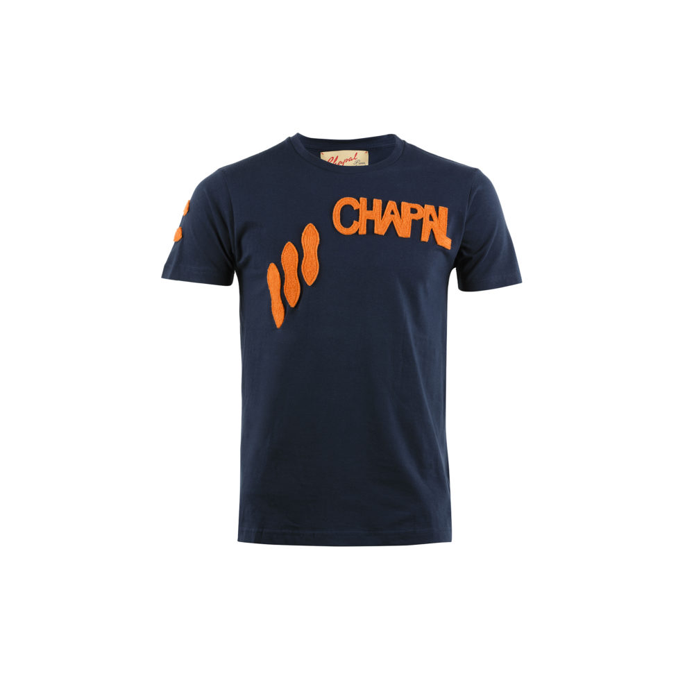 T-shirt Apostrophe - Cotton jersey and wool - Blue and orange colors