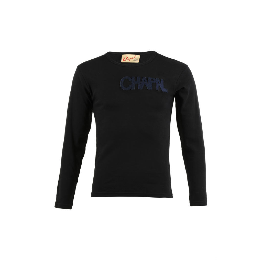 T-shirt Lettres Manches Longues - Jersey de coton et laine - Couleurs noir et bleu