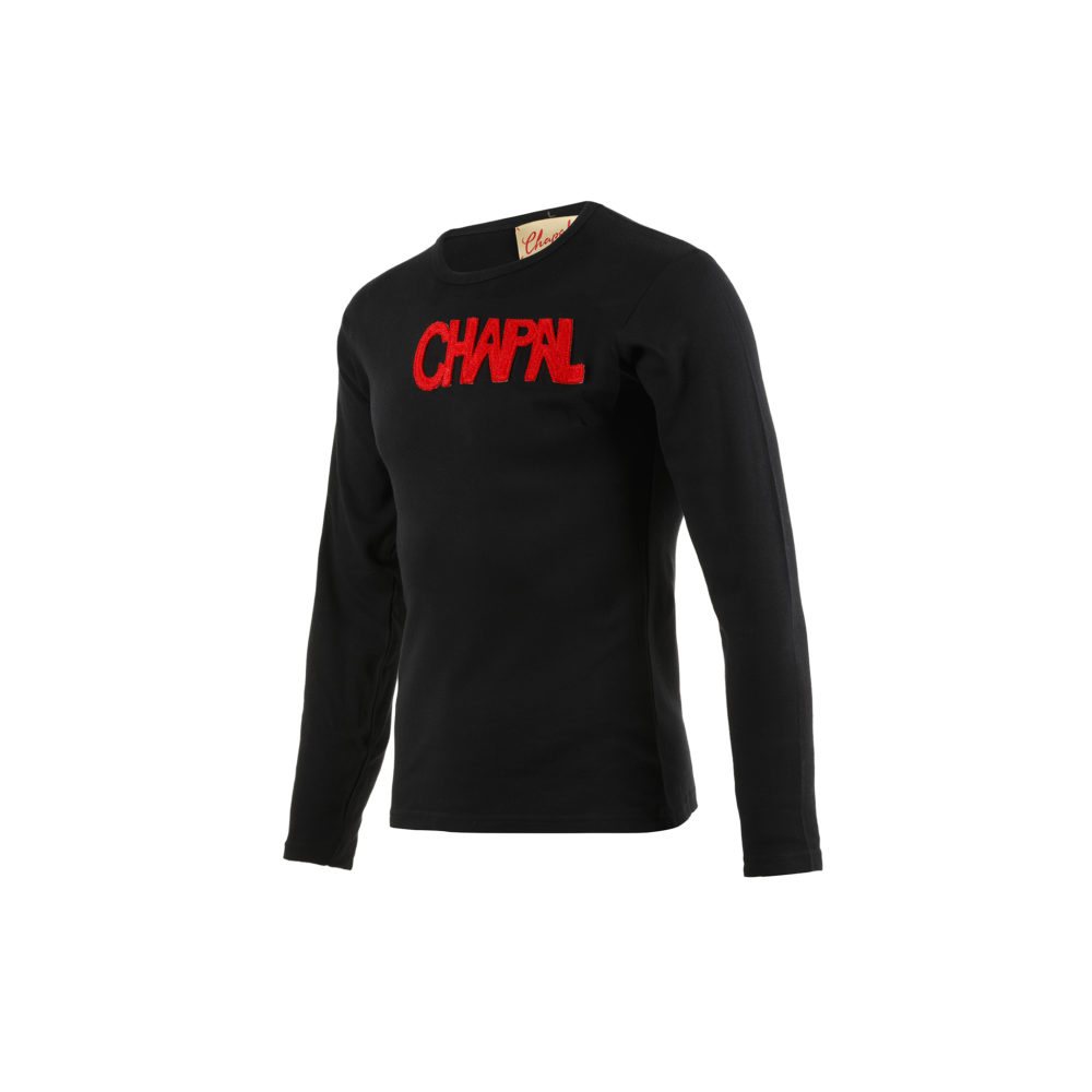 T-shirt Letters Long Sleeves - Cotton jersey and wool - Black and red colors