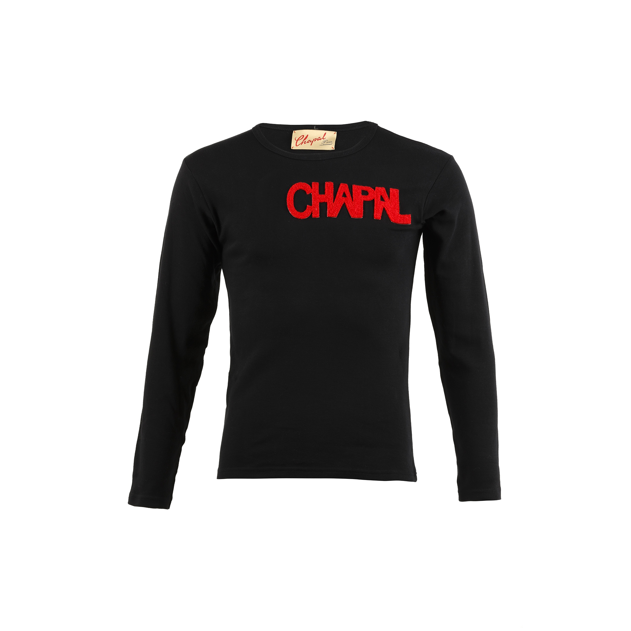 T-shirt Lettres Manches Longues - Jersey de coton et laine - Couleurs noir et rouge