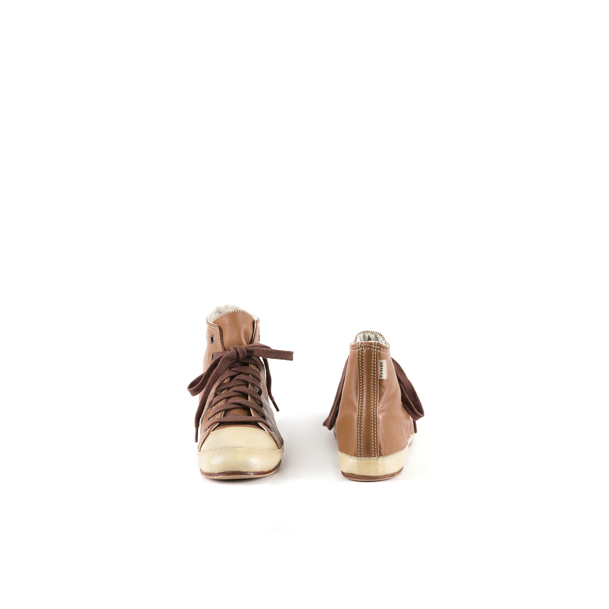 High Sneakers - Glossy leather - Tan color