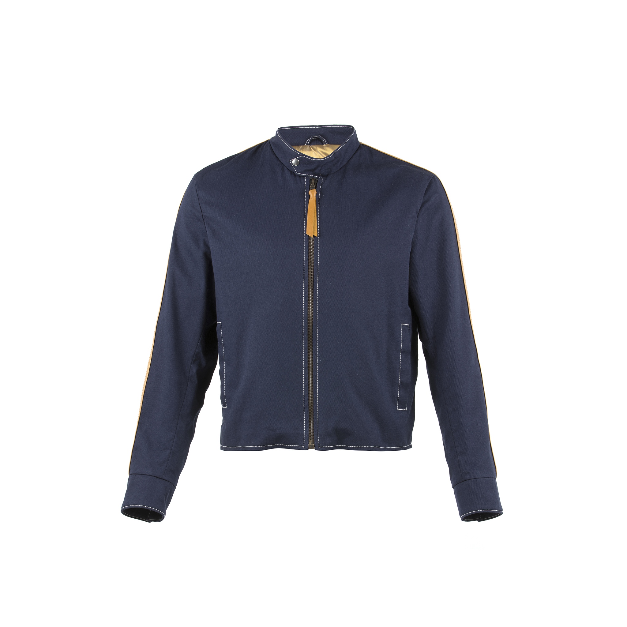 Blouson Anglais - Whipcord - Couleur bleu - Bandes en cuir tan