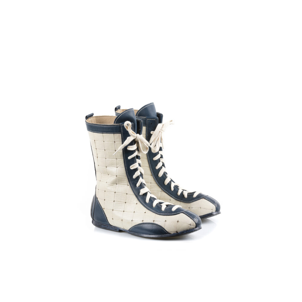 Mosaic Pilot 60's Boots - Glossy leather - White and blue colors
