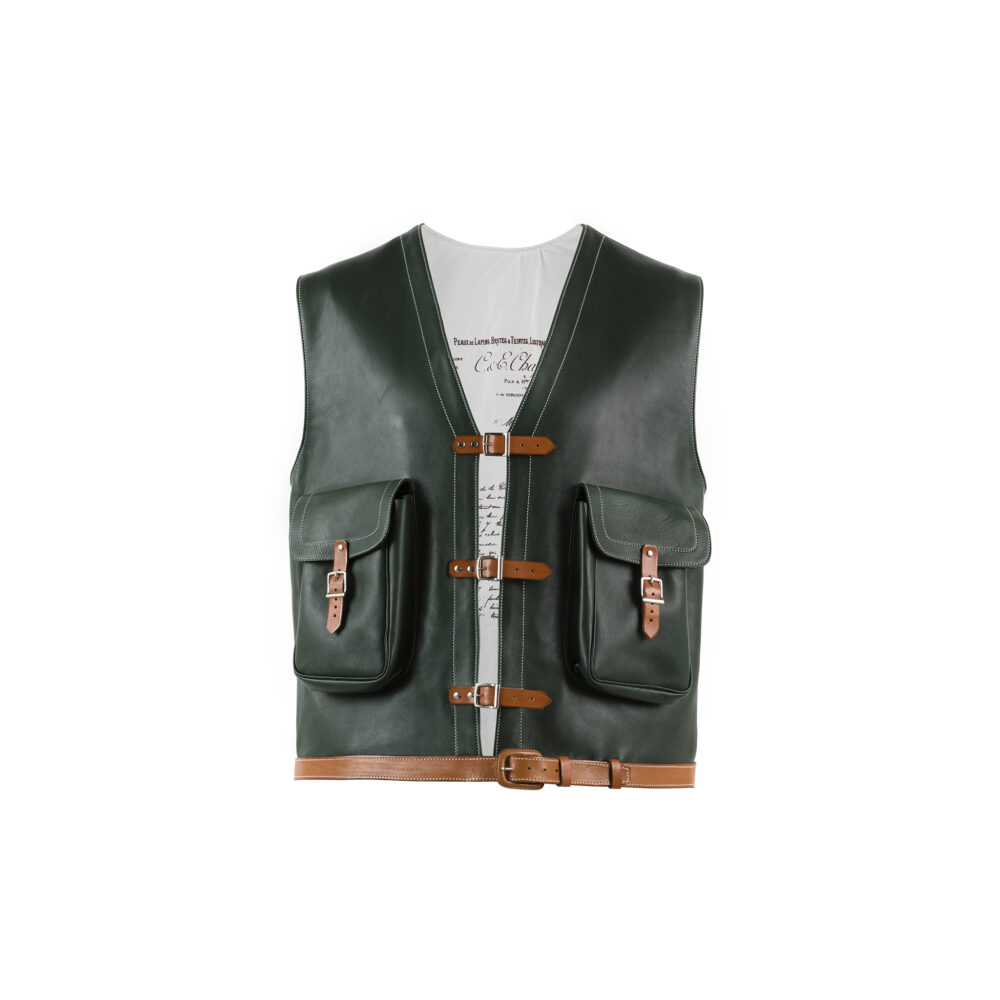 Brides Vest - Glossy leather - Green and tan colors