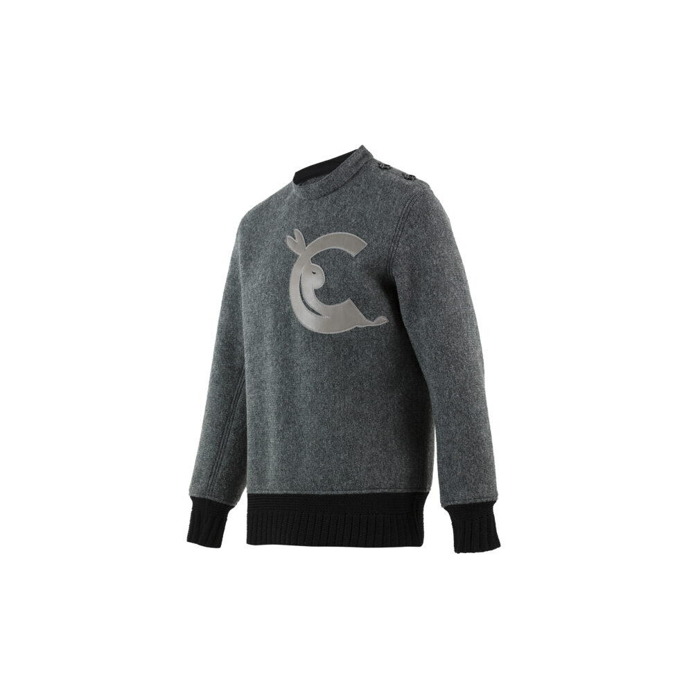 Clair de Lune Jumper - Merino wool and glossy leather - Charcoal grey color