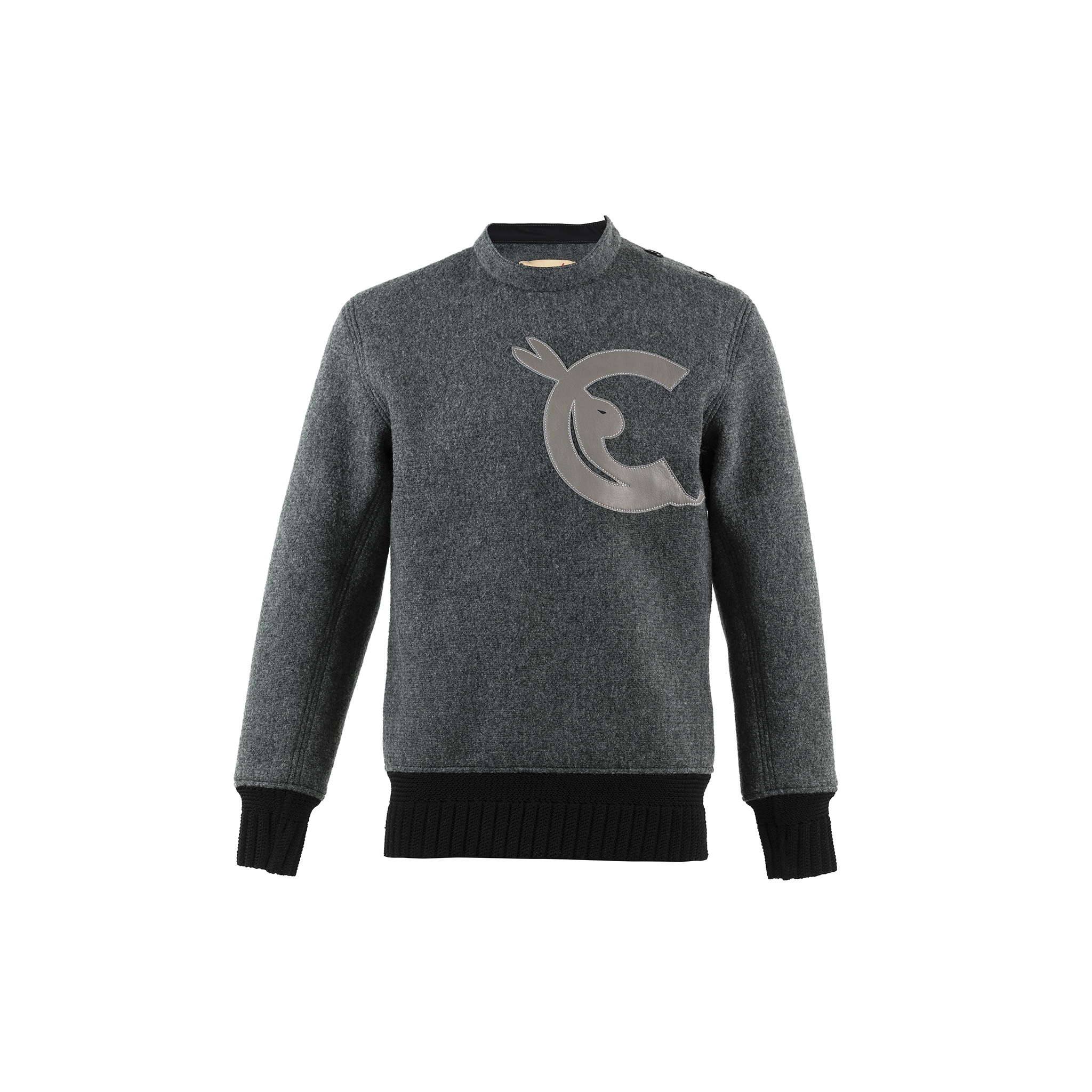Clair de Lune Jumper - Merino wool and glossy leather - Charcoal grey color