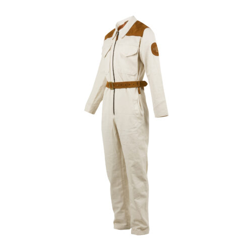 1950 Overall - Cotton gabardine and suede leather - Ecru white and suzy colors