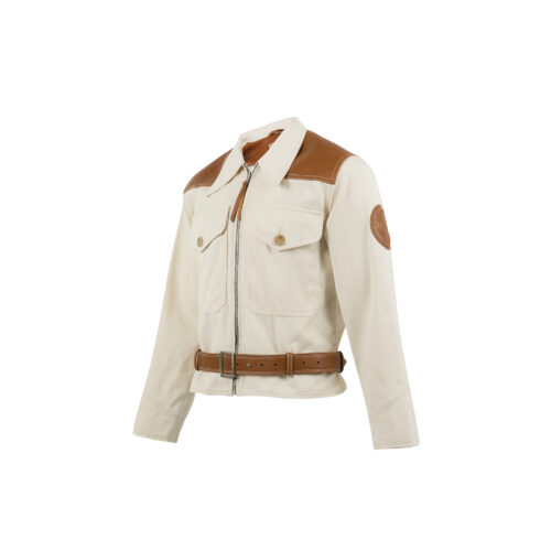 Overall Top 1950 - Whipcord and glossy leather - Ecru white and tan colors