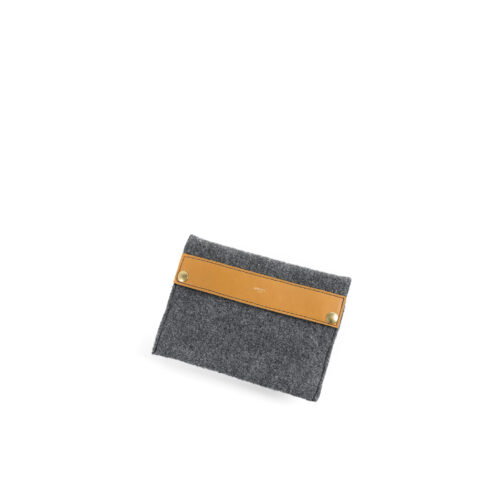 Pochette Laine - Petit Modèle - Laine Mérinos et cuir glacé - Couleurs gris anthracite et tan