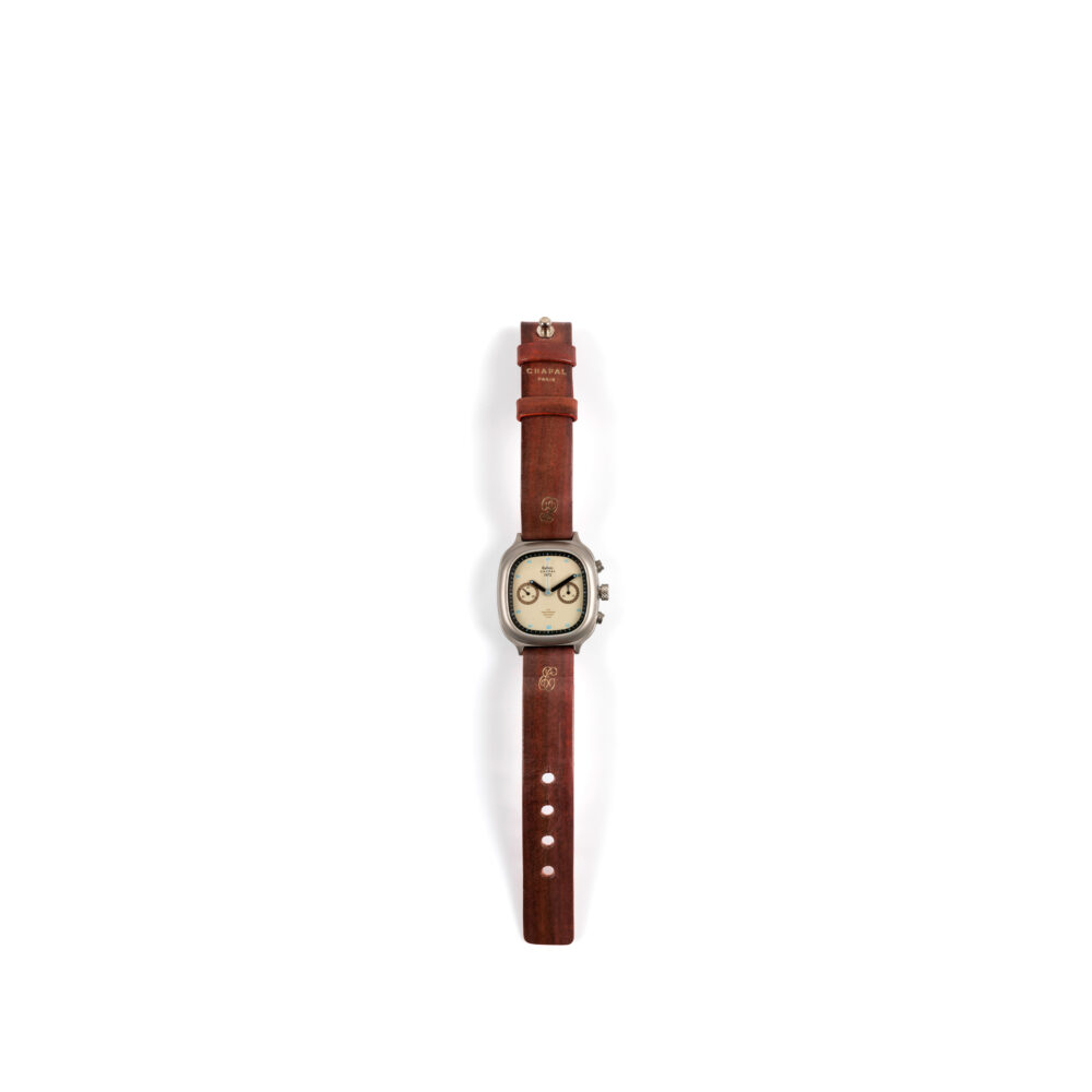 Chronograph 1972 Skysand - Vegetal leather strap - Patina brown color