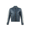 Blouson Anglais Jacket - Glossy leather - Green color - Ecru white strips